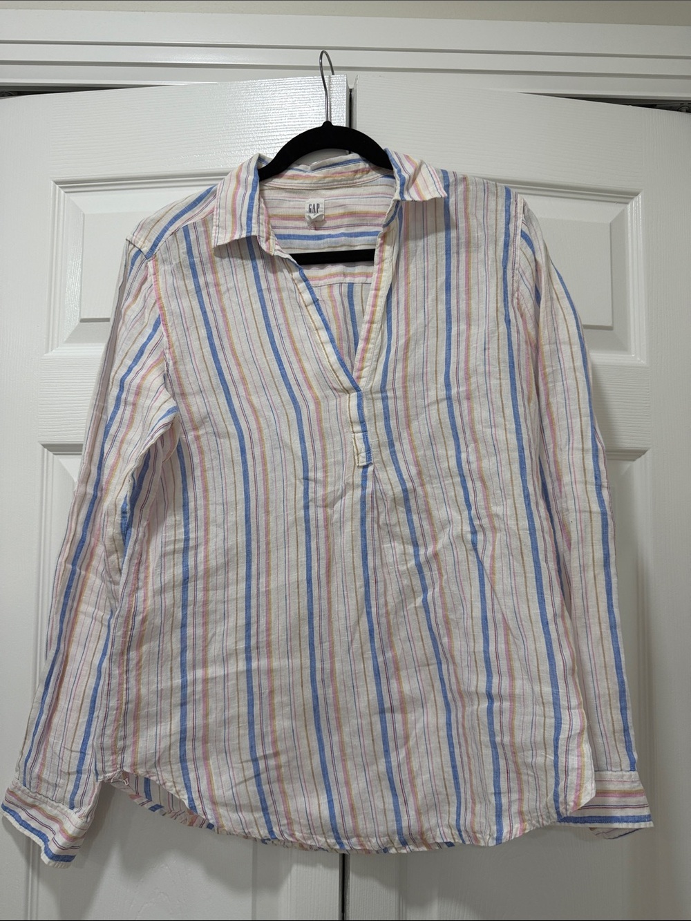 GAP Pastel Multi-Stripe Pullover Shirt 100% linen